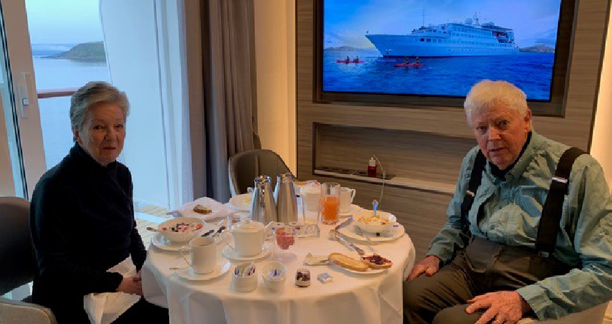 Pattie Hume breakfast in suite on Crystal Endeavor