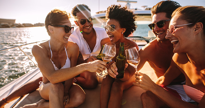 group of friends on a private yacht